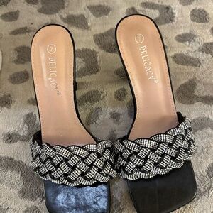 Onex Black Heeled Sandals with Braided Design